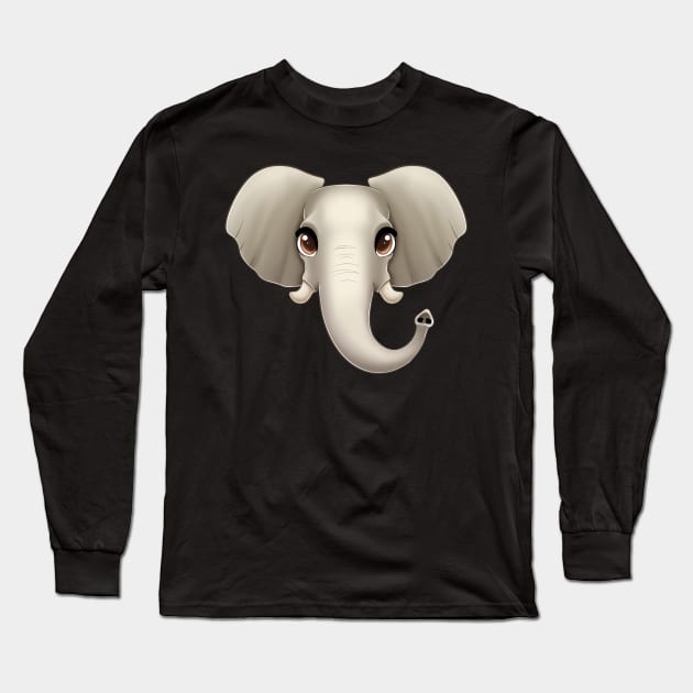 Cute elephant face with big eyes Long Sleeve T-Shirt by TimeSkiff